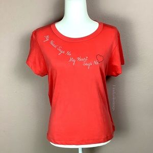 L tangerine cotton tee with white lettering